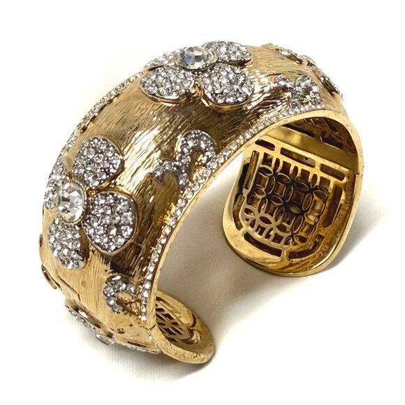 Brighton thick chunky rhinestone gold tone color flower jewel bangle bracelet - Picture 1 of 7